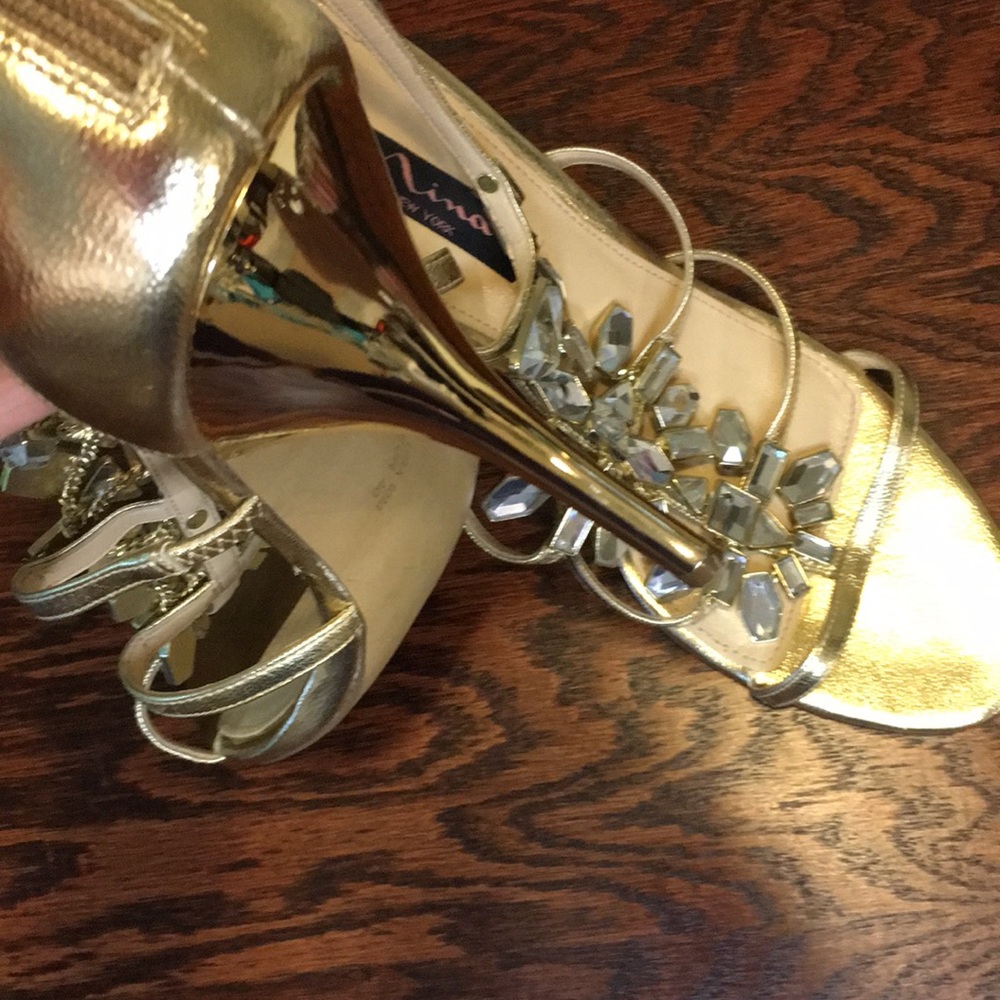 Nina shoes Stiletto heels gold Bejeweled Wedding special occasion size 10 - Picture 5 of 9